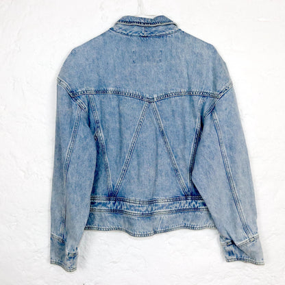 Vintage 80s 90s JINGLERS denim jacket light blue fitted zipper S