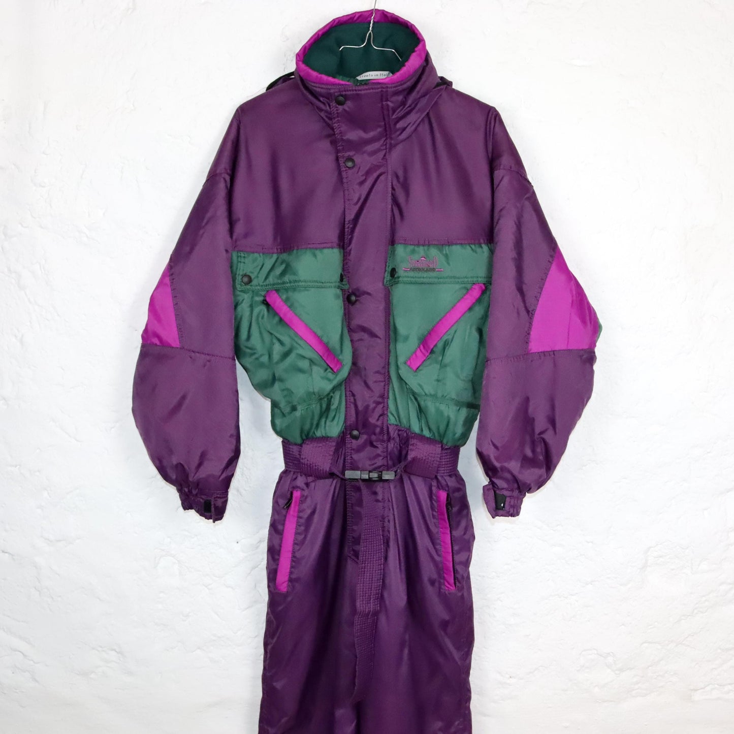 Vintage 80s 90s SNOWANDFREEDOM ski suit snowsuit one-piece dark green purple M