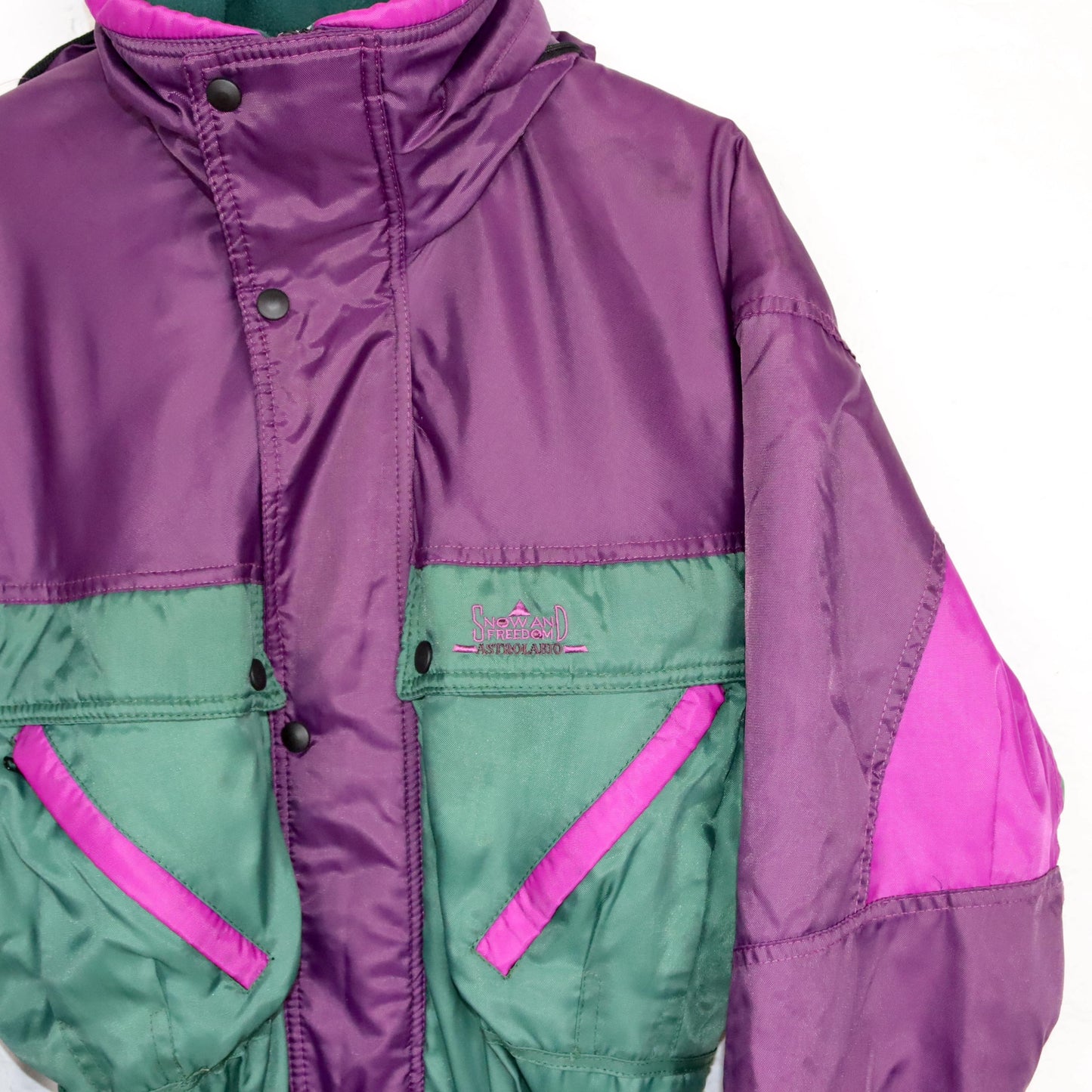 Vintage 80s 90s SNOWANDFREEDOM ski suit snowsuit one-piece dark green purple M