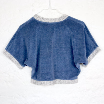 Vintage 80er 90er VENICE BEACH Crop Shirt kurzarm Frottee blau grau M