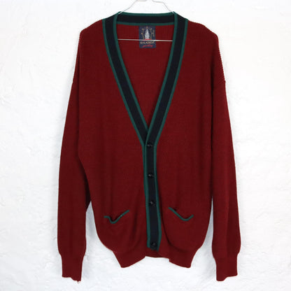 Vintage 80s 90s MALAGRIDA Cardigan Button Front Green Red Wool L