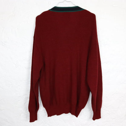 Vintage 80s 90s MALAGRIDA Cardigan Button Front Green Red Wool L