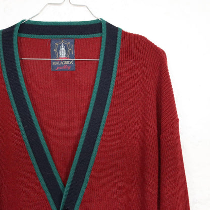 Vintage 80s 90s MALAGRIDA Cardigan Button Front Green Red Wool L