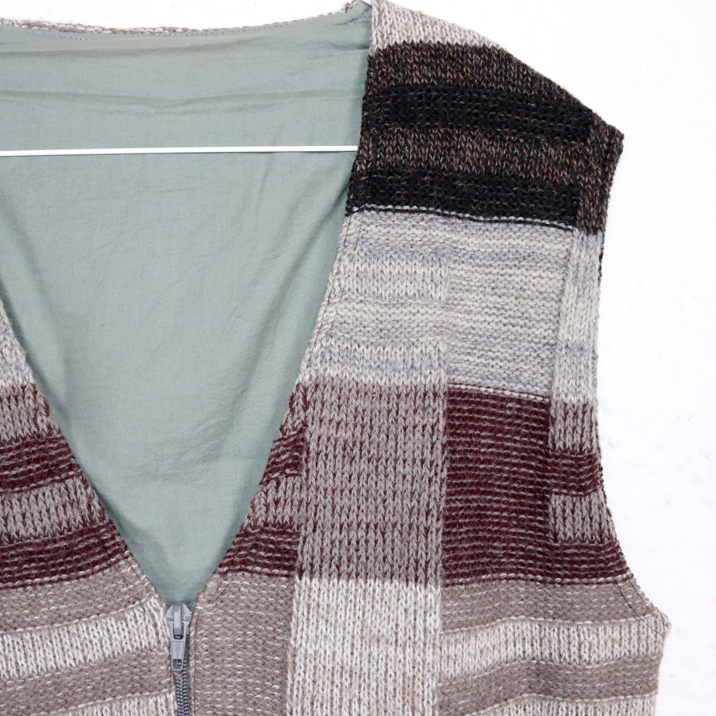 Vintage 80s 90s Cardigan Sweater Vest Wool Beige Red Brown M