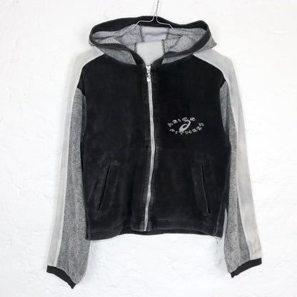 Vintage 80s 90s ASICS tracksuit jacket crop terry cloth jacket grey S