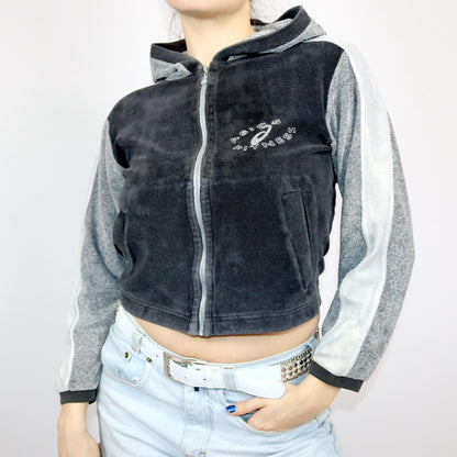 Vintage 80s 90s ASICS tracksuit jacket crop terry cloth jacket grey S