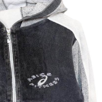 Vintage 80s 90s ASICS tracksuit jacket crop terry cloth jacket grey S