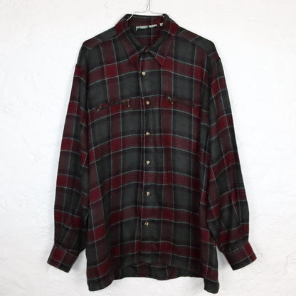 Vintage 80s 90s wool shirt flannel shirt checked dark green red L
