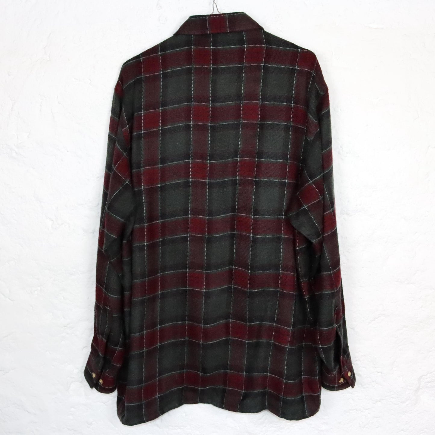 Vintage 80s 90s wool shirt flannel shirt checked dark green red L
