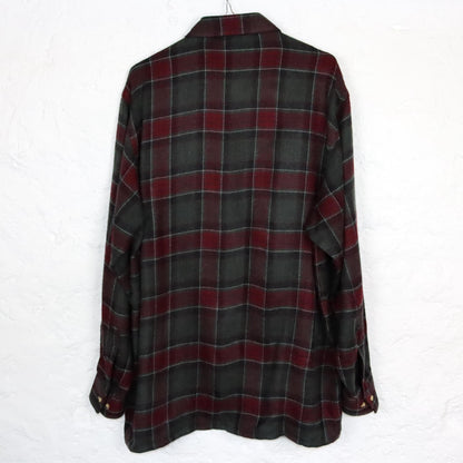 Vintage 80s 90s wool shirt flannel shirt checked dark green red L