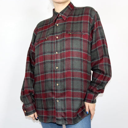 Vintage 80s 90s wool shirt flannel shirt checked dark green red L