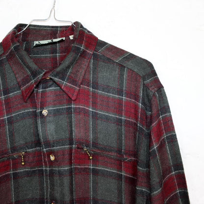 Vintage 80s 90s wool shirt flannel shirt checked dark green red L