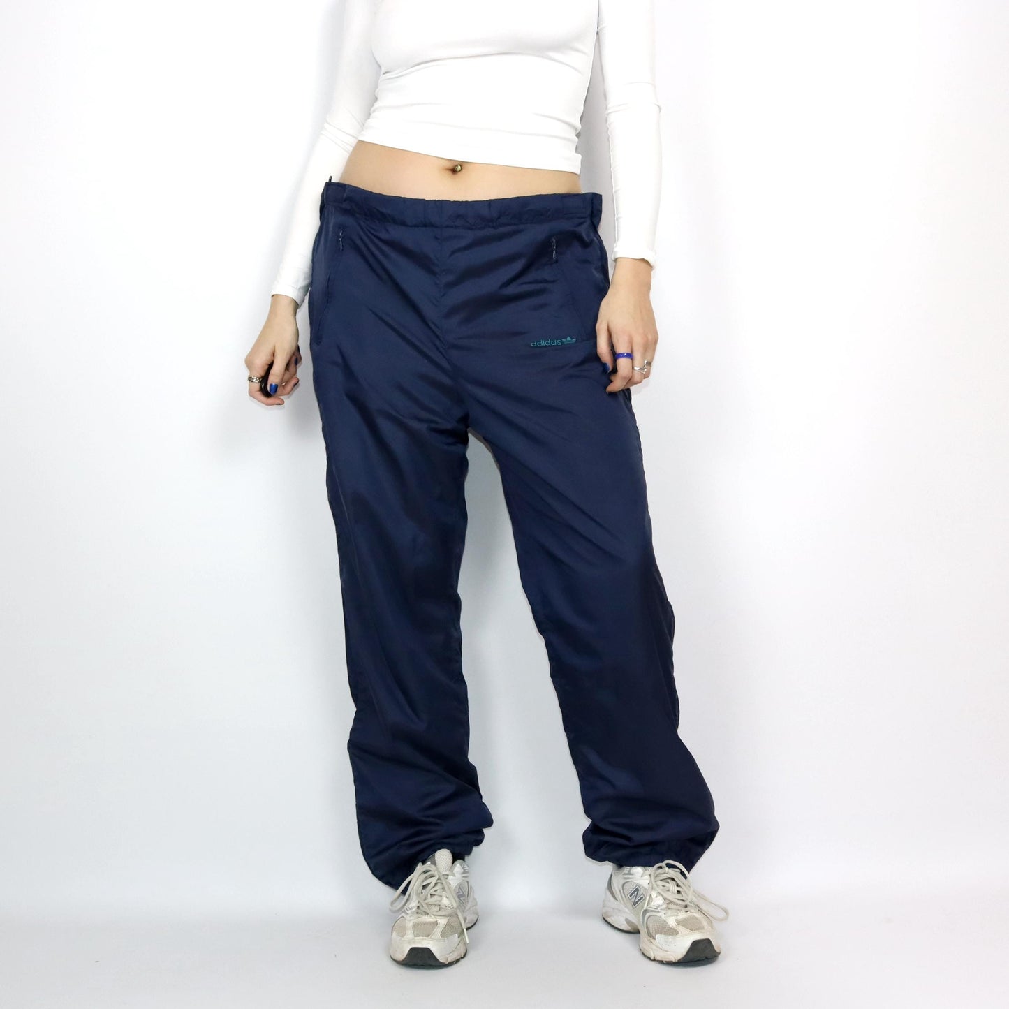Vintage 80s 90s ADIDAS jogging pants tracksuit pants zippers dark blue shiny L
