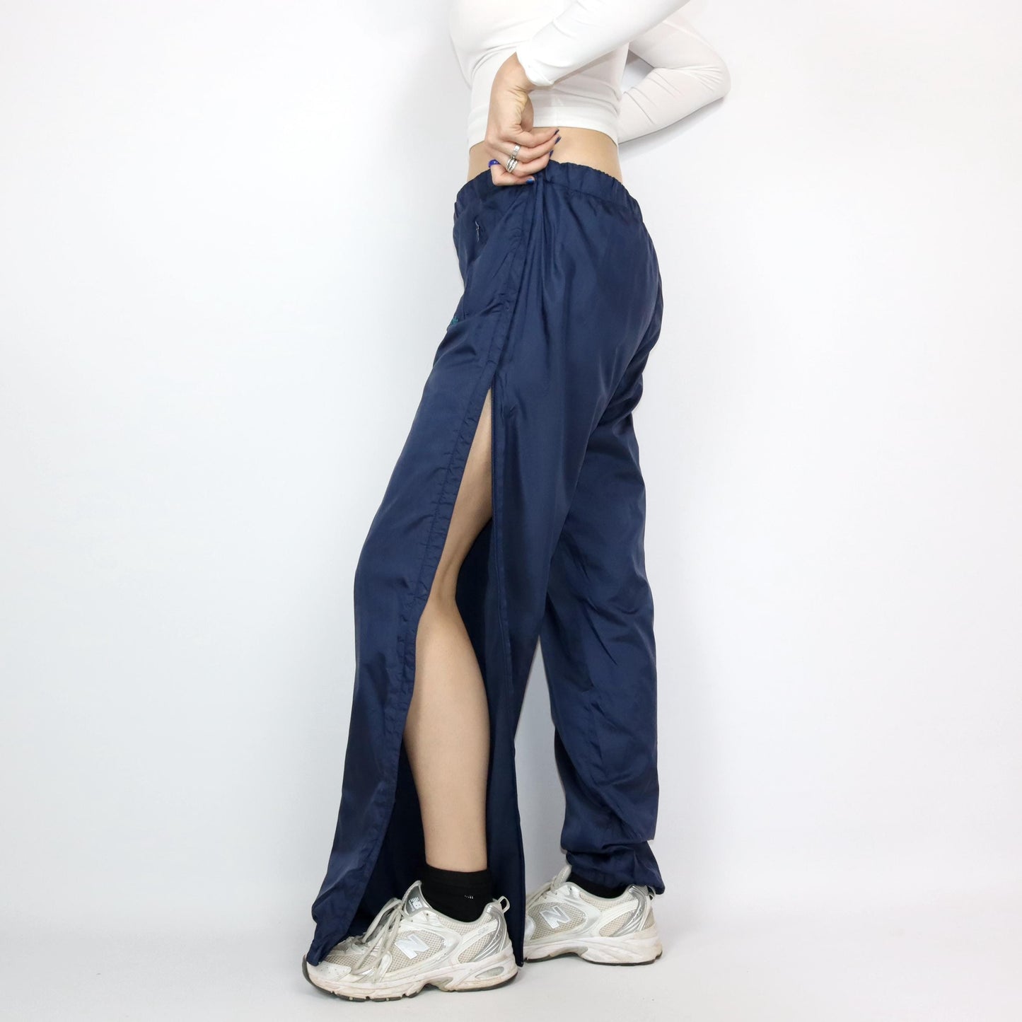 Vintage 80s 90s ADIDAS jogging pants tracksuit pants zippers dark blue shiny L