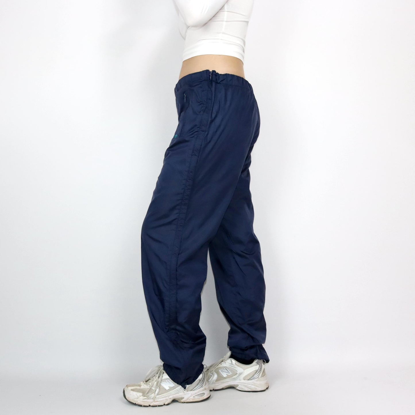 Vintage 80s 90s ADIDAS jogging pants tracksuit pants zippers dark blue shiny L