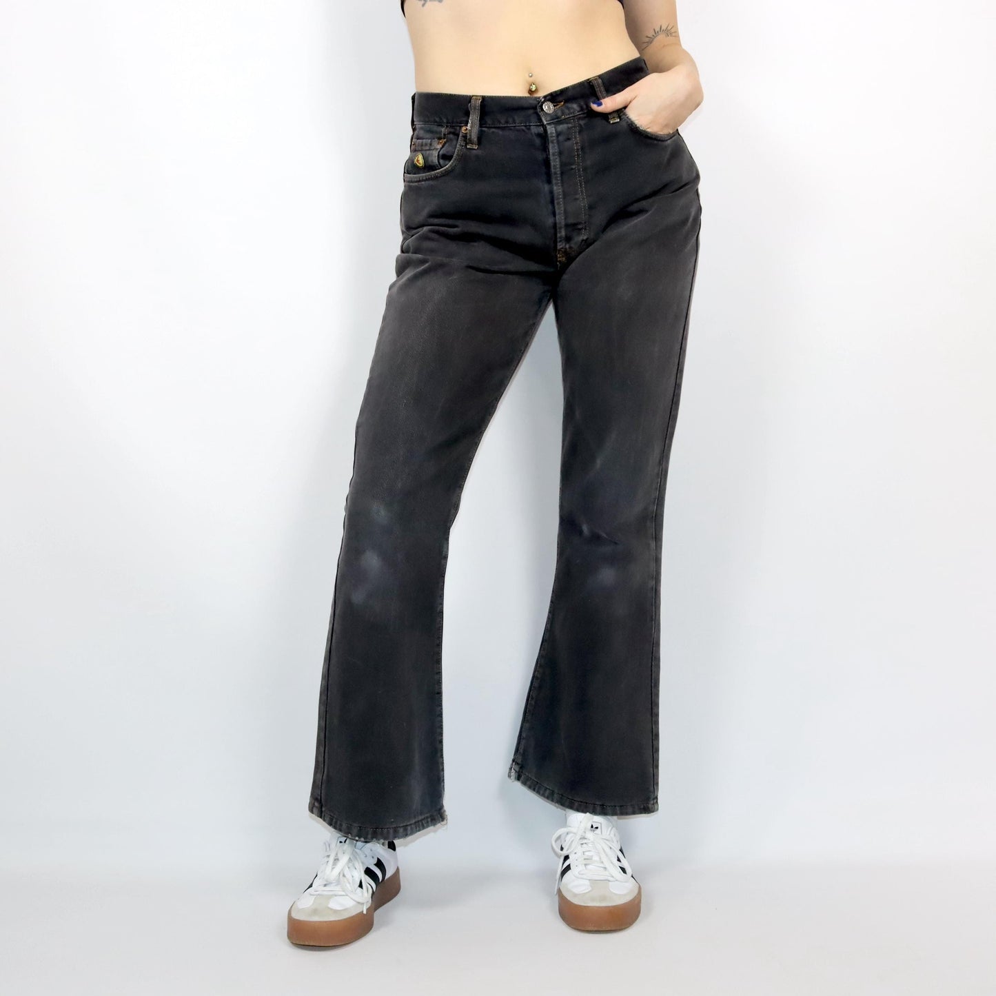 Vintage 80s 90s ENERGIE jeans flared highwaist black washed out used look W32