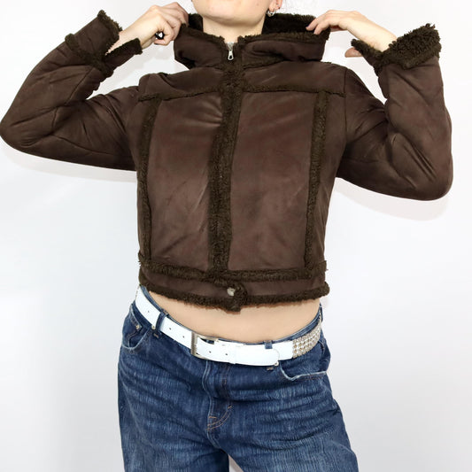 Vintage 80s 90s Y2k ESSENZA jacket lined brown hood S/M