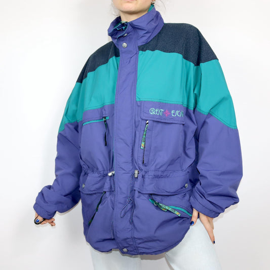 Vintage 80s 90s GREAT ESCAPES parka coat jacket turquoise purple grey 58 XXXL