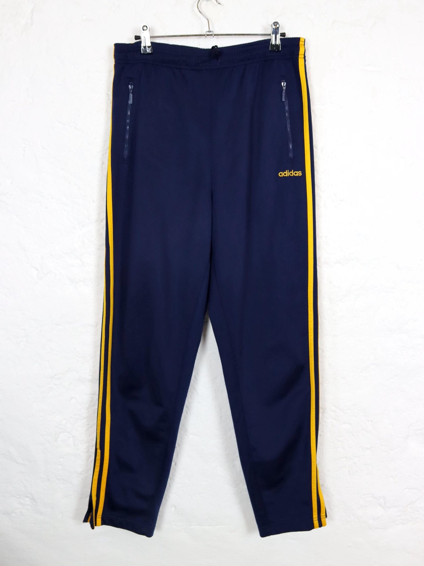 Vintage 80s 90s ADIDAS tracksuit bottoms dark blue yellow 38
