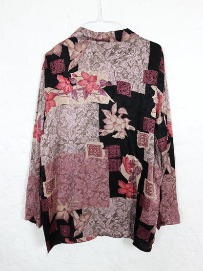 Vintage 80s 90s blouse long sleeve crazy pattern shiny 40