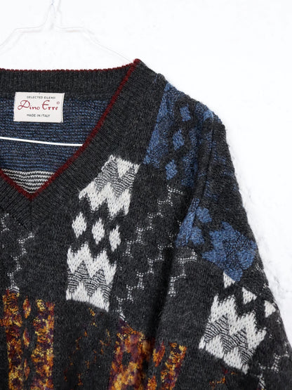 Vintage 80er 90er PINO ERRE Strickpullover V-Ausschnitt Wolle Pullover 56 XXL