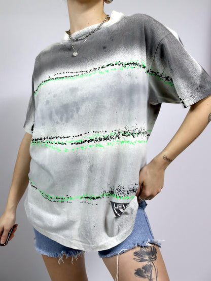 Vintage 80s 90s LEVIS T-Shirt 1990 short sleeve crazy pattern green white grey Single stitched S
