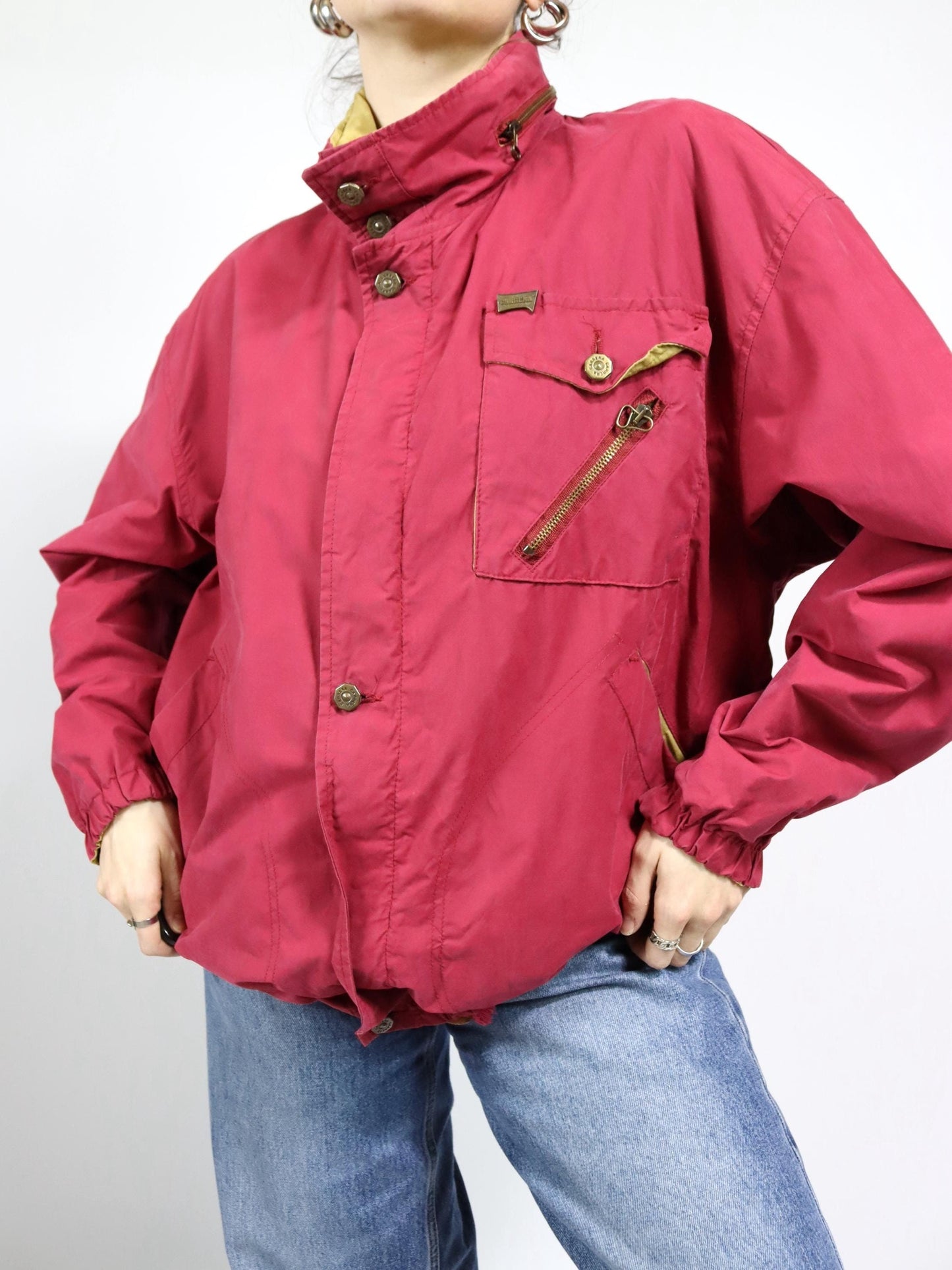 Vintage 80s 90s CARRERA rain jacket, transition jacket, red, double-layered, L