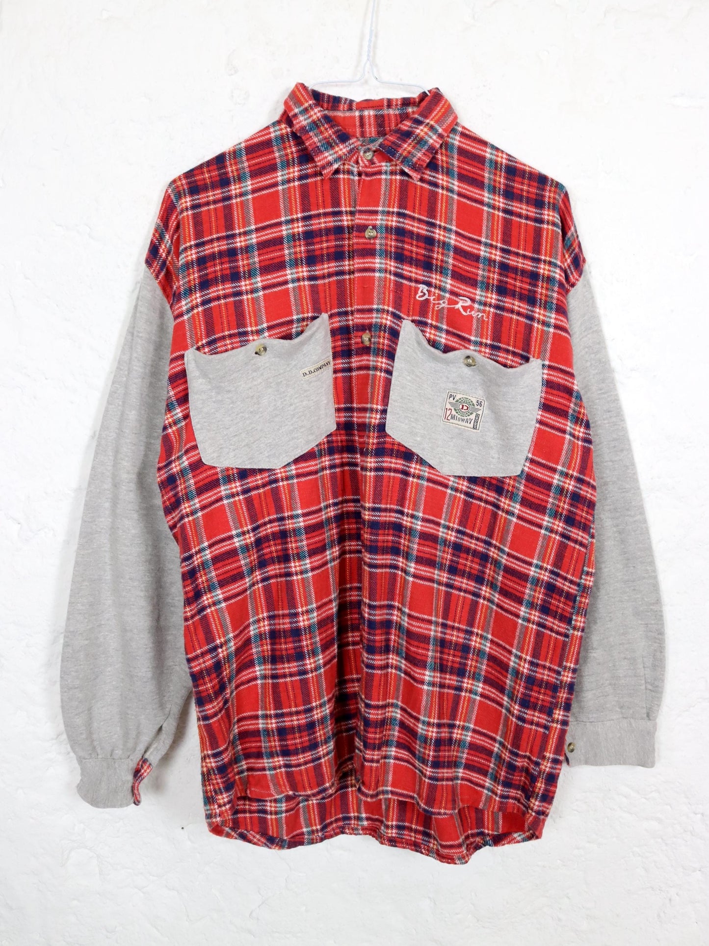 Vintage 80s 90s DP WEAR flannel shirt long sleeve gray red L