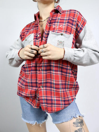 Vintage 80s 90s DP WEAR flannel shirt long sleeve gray red L