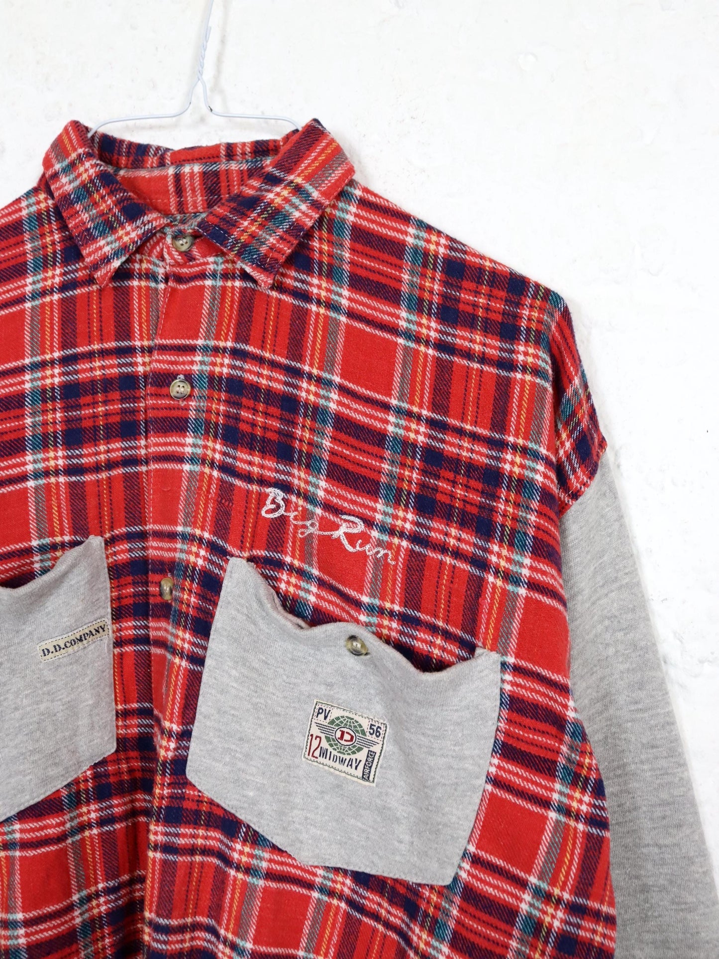 Vintage 80s 90s DP WEAR flannel shirt long sleeve gray red L