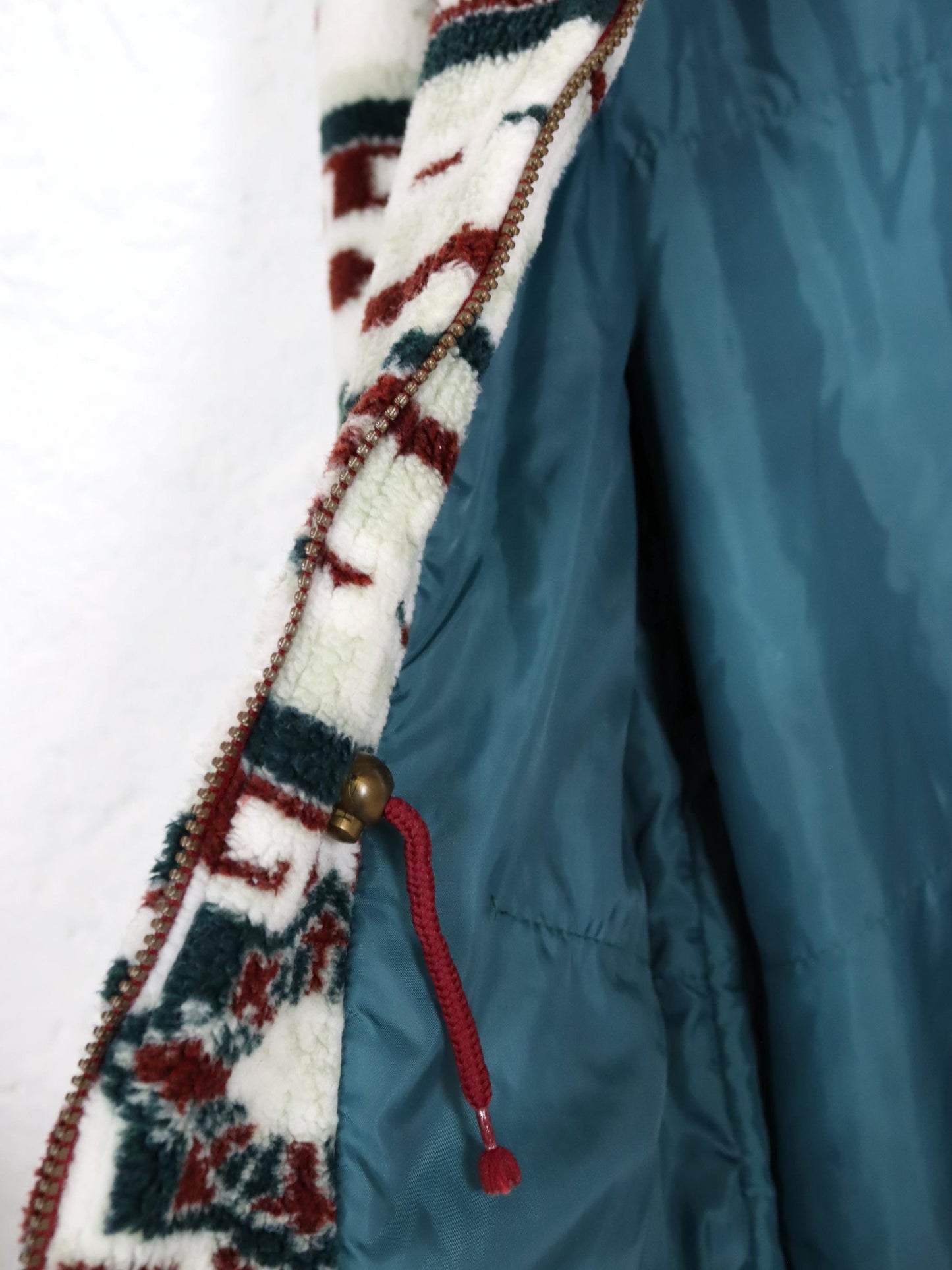 Vintage 80s 90s BRUGI coat teddy fleece Navajo hood 40