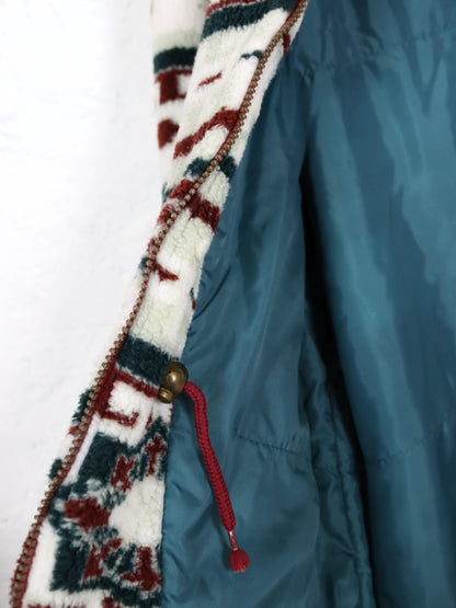 Vintage 80s 90s BRUGI coat teddy fleece Navajo hood 40