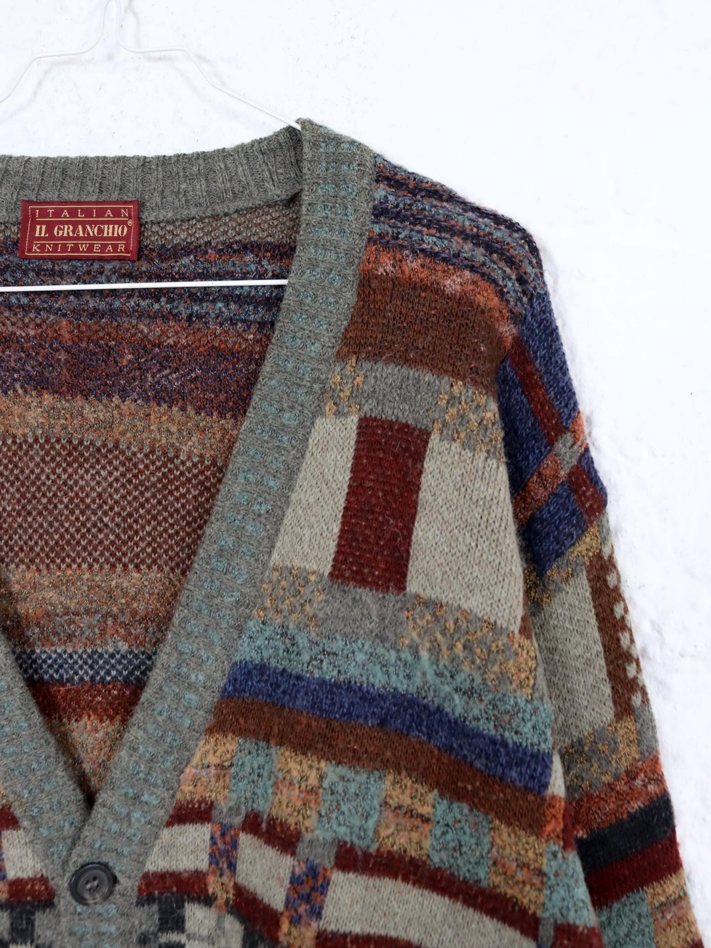 Vintage 80er 90er IL GRANCHIO Cardigan Strickjacke gemustert Mohair Wolle Alpaca XL