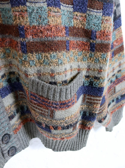 Vintage 80er 90er IL GRANCHIO Cardigan Strickjacke gemustert Mohair Wolle Alpaca XL