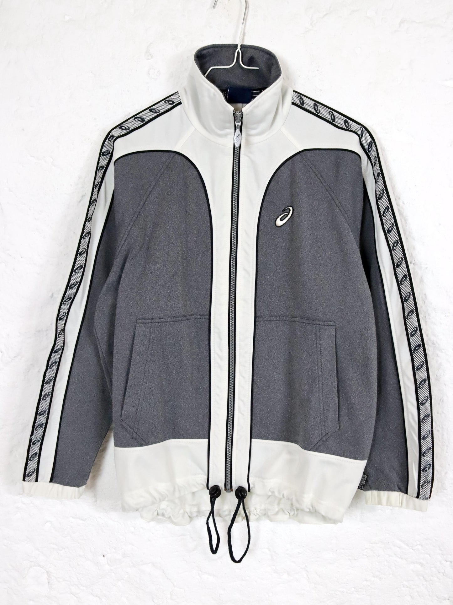 Vintage 80s 90s ASICS tracksuit jacket stand-up collar grey white XS