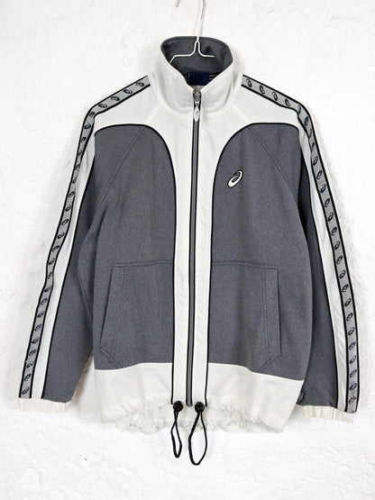 Vintage 80s 90s ASICS tracksuit jacket stand-up collar grey white XS