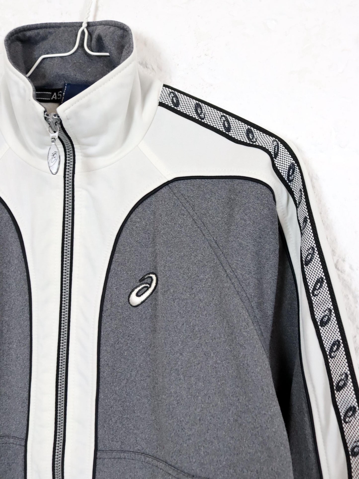 Vintage 80s 90s ASICS tracksuit jacket stand-up collar grey white XS
