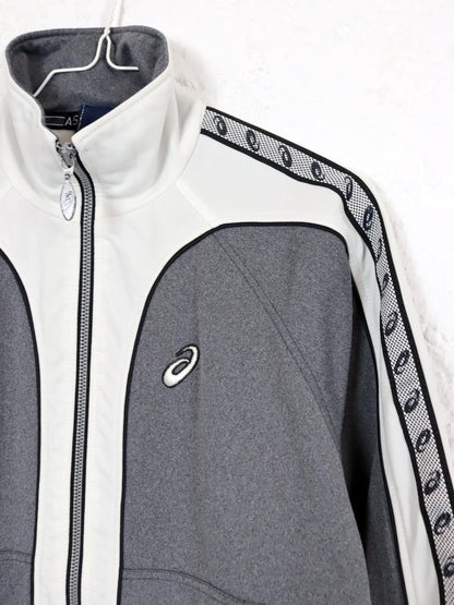 Vintage 80s 90s ASICS tracksuit jacket stand-up collar grey white XS
