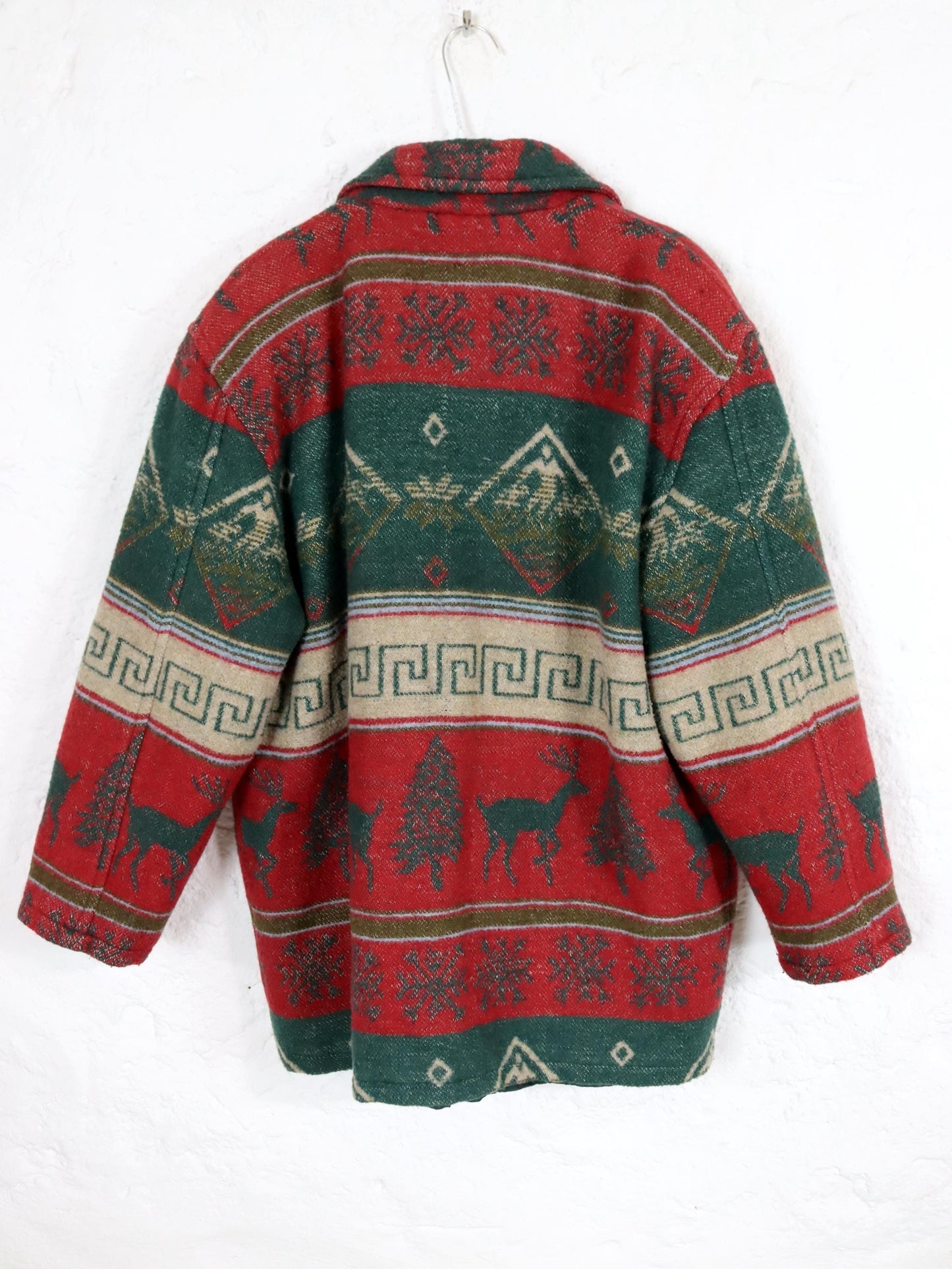 Vintage 80s 90s wool coat Navajo green red shoulder pads 42