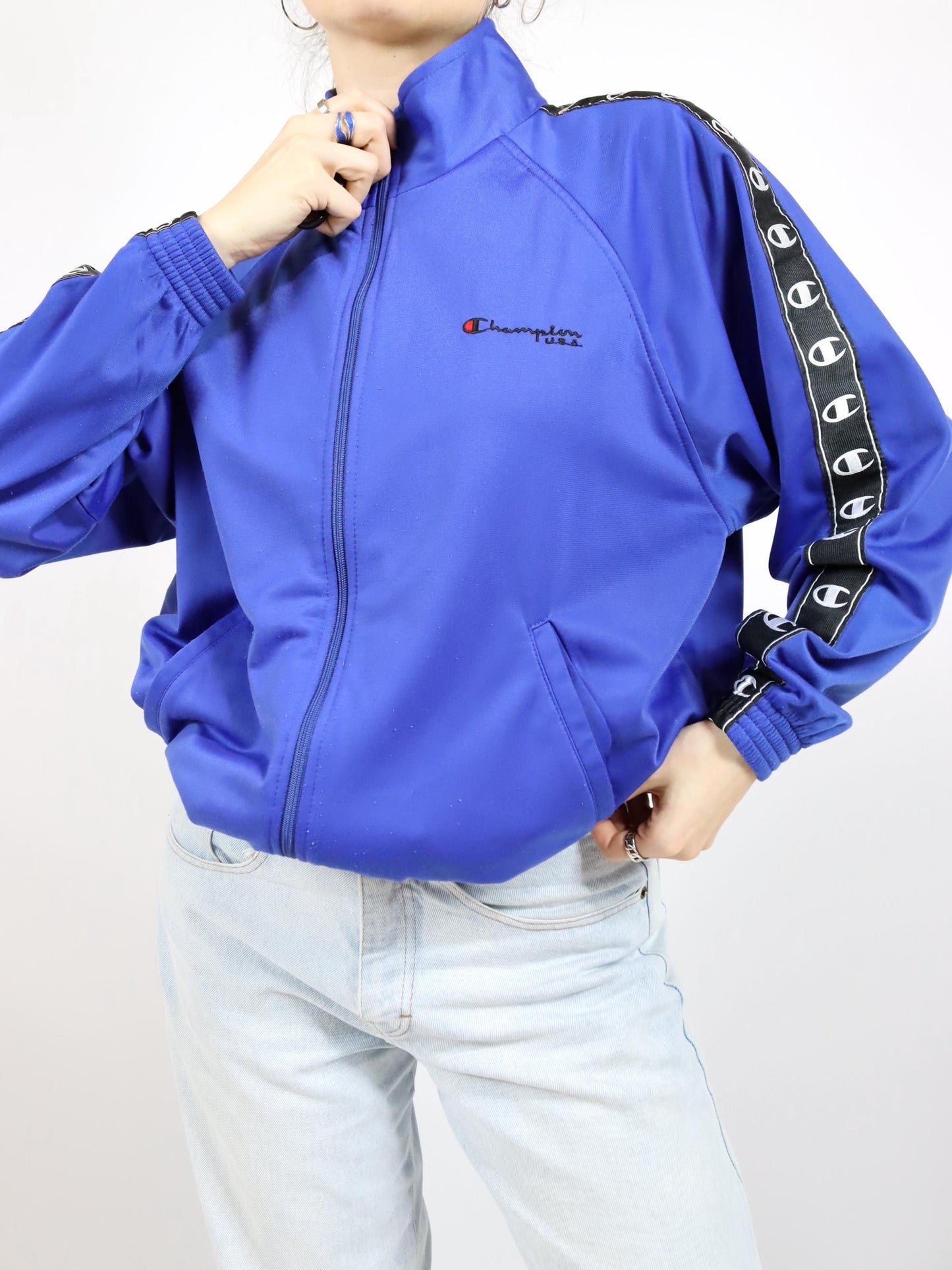 Vintage 80s 90s CHAMPION tracksuit jacket stand-up collar blue S