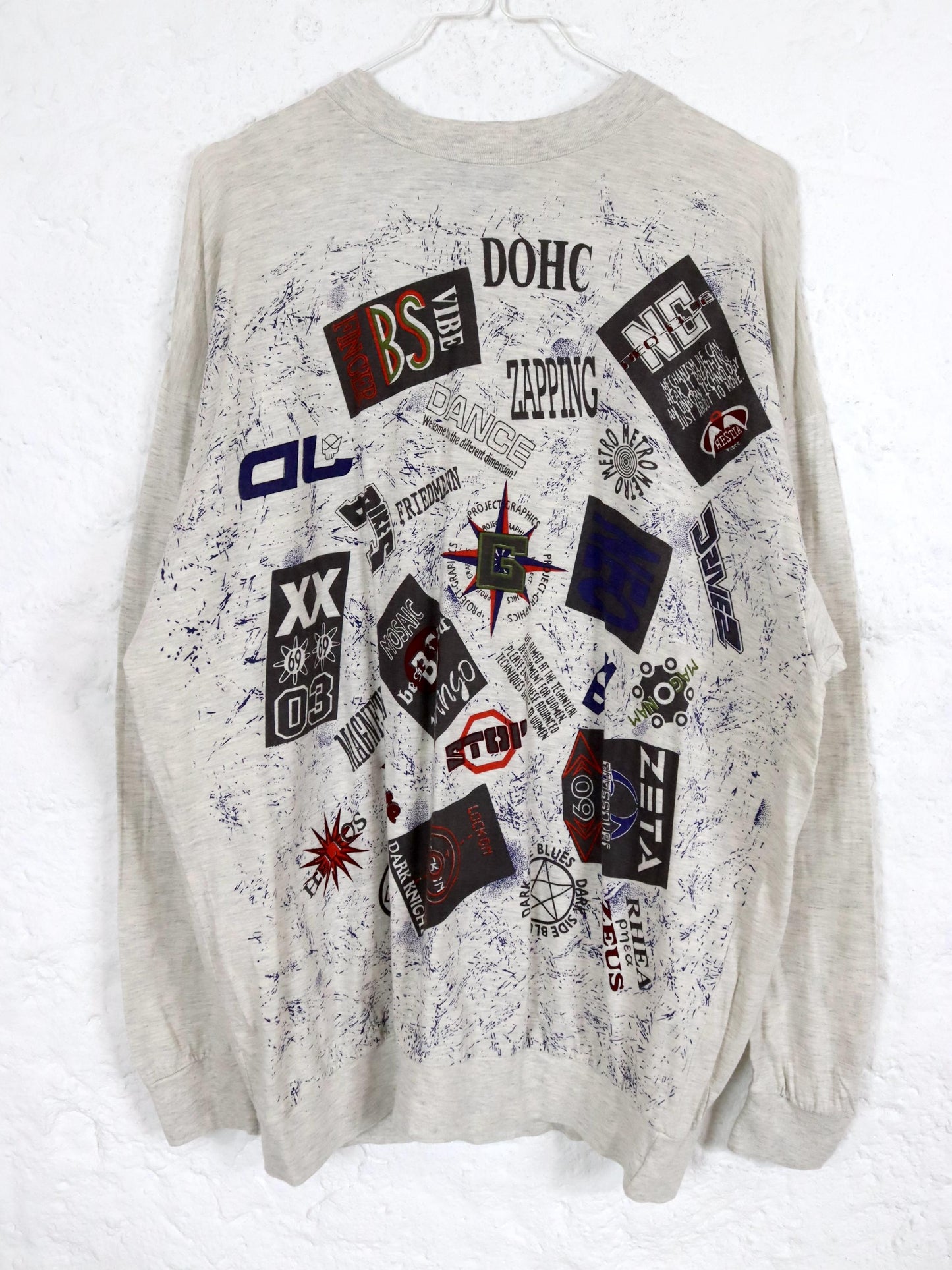 Vintage 80s 90s MALE longsleeve T-shirt long sleeve print crazy pattern 52 L