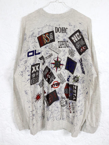 Vintage 80s 90s MALE longsleeve T-shirt long sleeve print crazy pattern 52 L