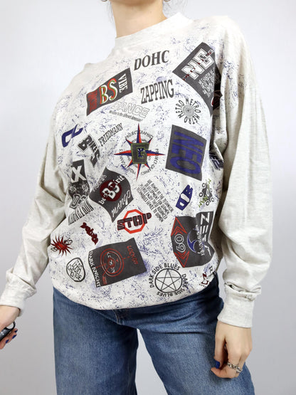 Vintage 80s 90s MALE longsleeve T-shirt long sleeve print crazy pattern 52 L