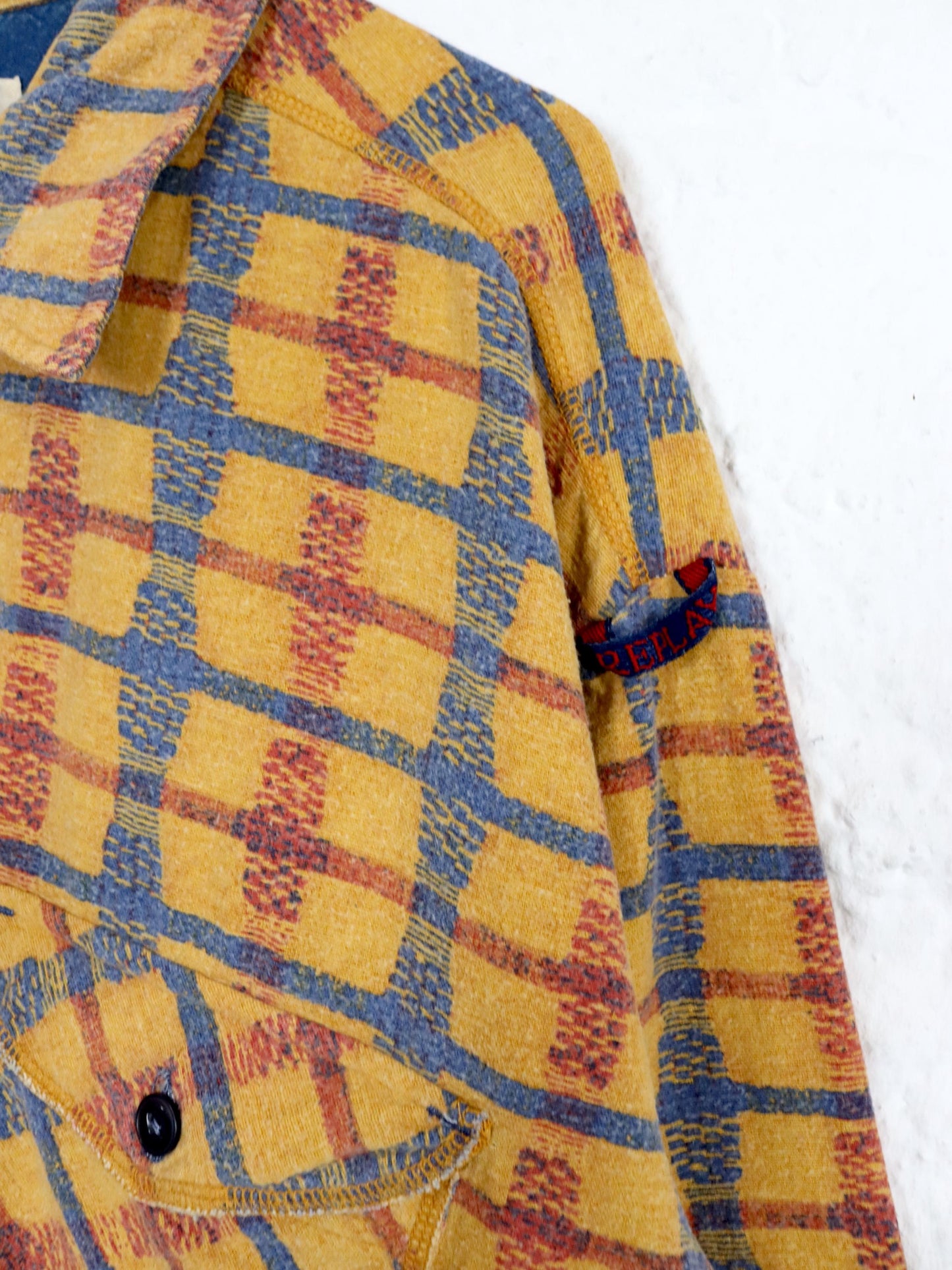 Vintage 80s 90s REPLAY shirt long sleeve checked yellow zipper XL