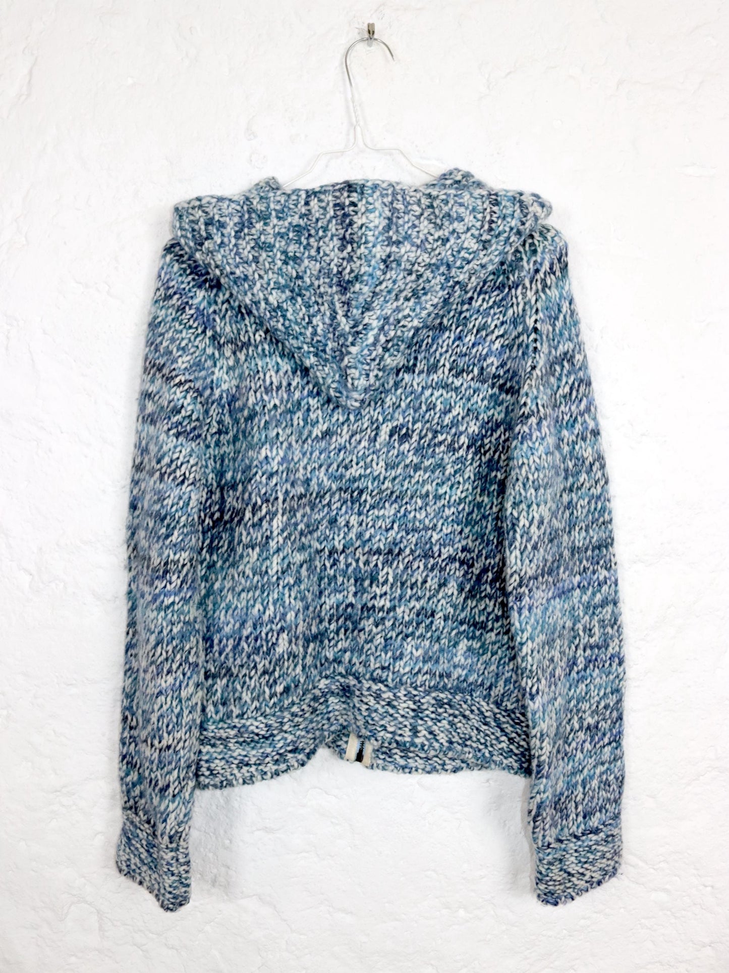 Vintage 80s 90s THINK PINK cardigan wool alpaca wool jacket hood blue white 38