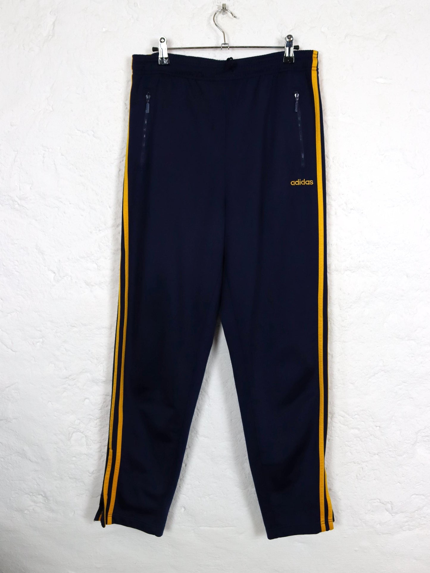 Vintage 80s 90s ADIDAS tracksuit bottoms dark blue yellow 38