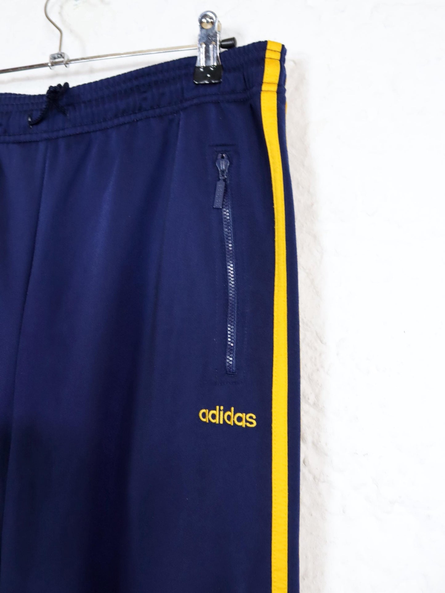 Vintage 80s 90s ADIDAS tracksuit bottoms dark blue yellow 38