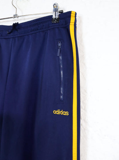 Vintage 80s 90s ADIDAS tracksuit bottoms dark blue yellow 38