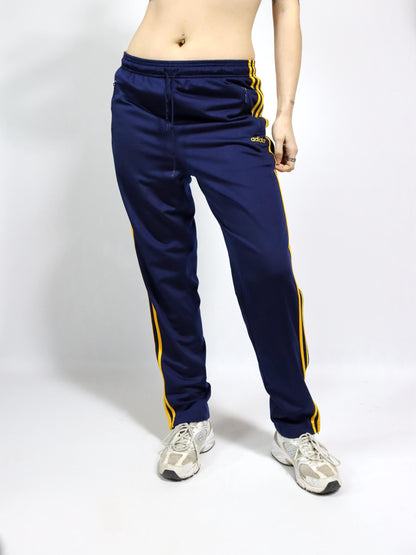 Vintage 80s 90s ADIDAS tracksuit bottoms dark blue yellow 38