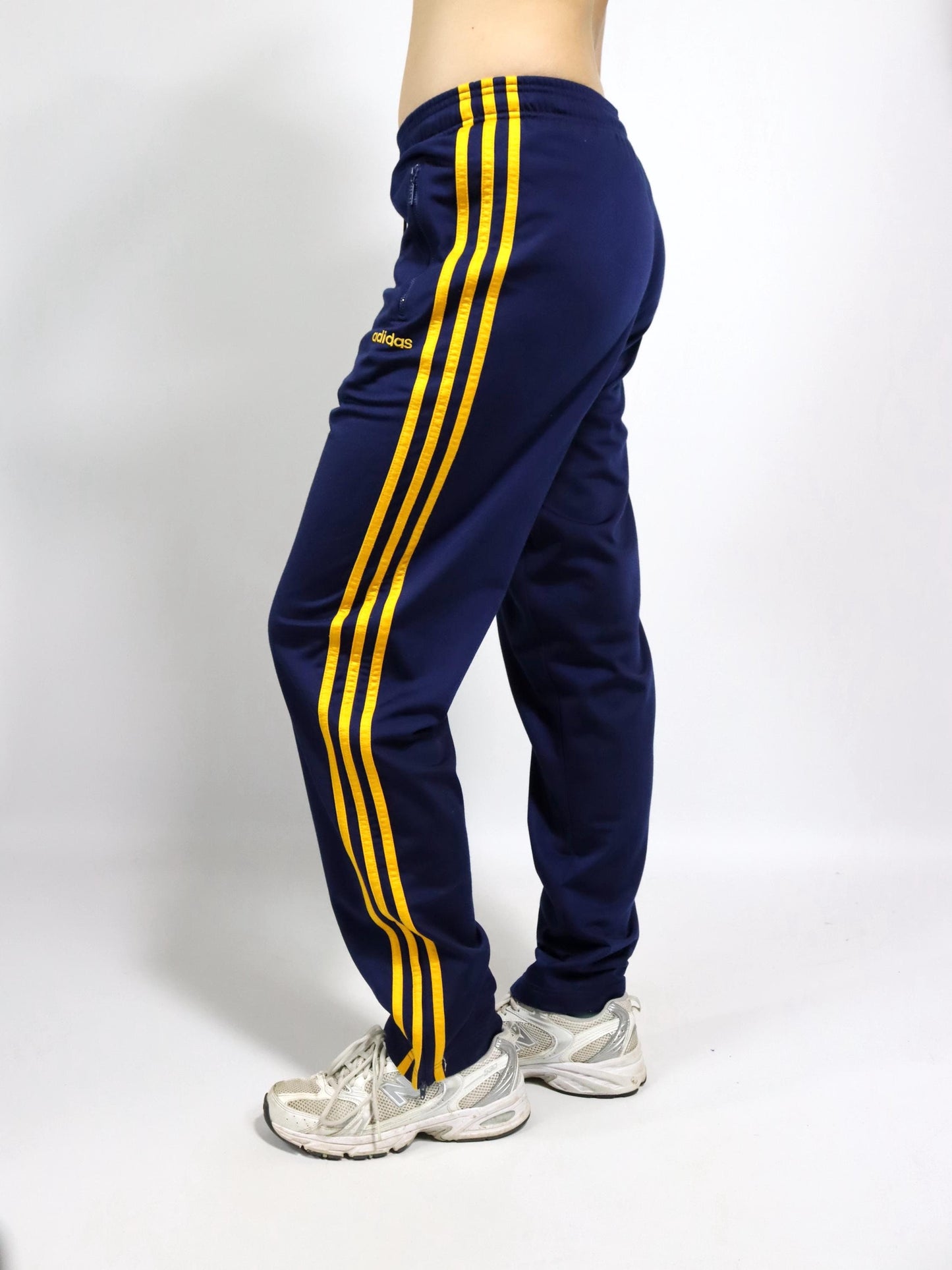 Vintage 80s 90s ADIDAS tracksuit bottoms dark blue yellow 38